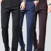 Resim 3 adet Erkek Klasik Esnek Elbise Pantolon - Nefes Alabilen, Hafif Polyester-Spandex Karışımı, Düz Renk, Tüm Mevsimler İçin Profesyonel ve Resmi Durumlar, Casual, Golf, Partiler ve Tatiller İçin Çok Yönlü 