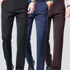 Resim 3 adet Erkek Klasik Esnek Elbise Pantolon - Nefes Alabilen, Hafif Polyester-Spandex Karışımı, Düz Renk, Tüm Mevsimler İçin Profesyonel ve Resmi Durumlar, Casual, Golf, Partiler ve Tatiller İçin Çok Yönlü 