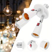 Resim 1 adet Ayarlanabilir E27 Bölücü Lamba Tutucu - 2/3 Başlıklı, Endüstriyel ve Dekoratif Aydınlatma için Dönebilen LED Ampul Adaptörü Dönüştürücüsü, Dayanıklı Beyaz Tabanlı Metal Bağlantı Elemanları ile Kolay Kurulum Ev, Otel veya Restoran İçin 