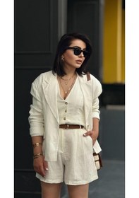 Resim Ekru %100 Ham Keten Şort Ekru 