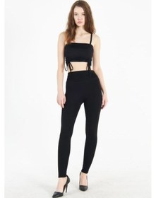 Resim Şardonlu Çelik Yüksel Bel Tayt SiYAH 