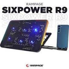 Resim Rampage SIXPOWER R9 6 Fan RGB Işıklı Telefon Tutuculu Notebook Soğutucu 