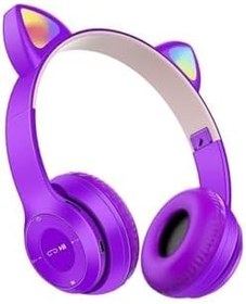 Resim Teknosepetim P47M Kedili Katlanabilir Kulak Üstü Kablosuz Bluetooth 5.0 Kulaklık Ledli Çocuk Kulaklık, Pembe 