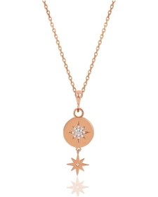 Resim Gümüş Rose Zirkon Taşlı Kuzey Yıldızı Kolye Ve Küpe İkili Set 