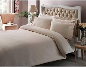 Resim Taç Basic Stripe Düz%100 Pamuk Nevresim Takımı, Krem, King Size 