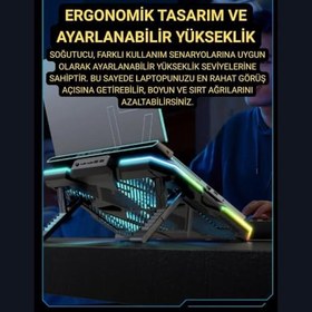 Resim Polham 6 Fanlı RGB Işıklı Laptop Soğutucu Stand, 7 Kademeli Yükseklik Ayarlı 2400RPM Süper Soğutucu Stand 