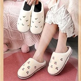 Resim Pamuk Terlik Kış Pamuklu Terlik Kadın Terlik Ev Sıcak Meyve Desenli Kalın Taban Zemin Kaymaz, Mor, 38-39 (fit 37-38) 