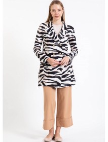 Resim Esswaap Animal Printed Ceket Ve Duble Paça Pantolonlu Takım Bej-bej Bej 