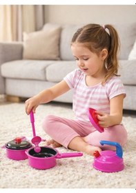 Resim Oyuncak Mutfak Seti Pembe Tencere Tava Ve Mutfak Aksesuarları Kız Çocuk Oyun Seti 