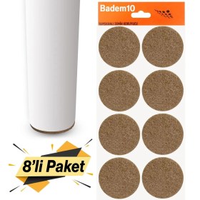 Resim Badem10 Zemin Koruyucu Keçe 50 mm Yapışkanlı (8'li Paket) Masa Sandalye Mobilya Koltuk Ayak Keçesi Yuvarlak 
