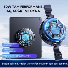 Resim Coofbe Göstergeli 3mod Turbo Fan 4800rpm 30w Telefon Tablet Soğutucu Radyatör Tüm Tabletlere Uyumlu 