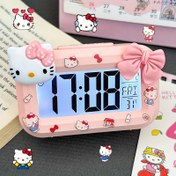 Resim 1 adet Sanrio for hello kitty için mini gece lambası alarm saati - Sevimli çizgi film tasarımı, taşınabilir kompakt masaüstü saat, zamanlayıcı, pil ile çalışır, yurt, masa, yatak odası, öğrenci odası dekorasyonu, masa aksesuarı, oyunlu tasarım, dijital ekran 