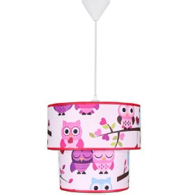 Resim Şenay Aydınlatma Çocuk Odası İkili Silindir Kumaş Avize Sarkıt-Pembe Baykuş 