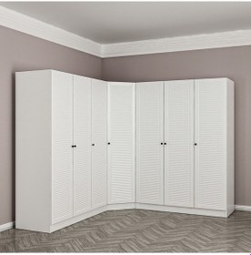 Resim Minar Kale 7 Kapaklı 4 Çekmeceli Köşe Dolap Beyaz Mebran Panjur 190cm 