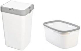 Resim Geseus Motek Tekli 40 Lt Kirli Çamaşır Sepeti+Çamaşır Selesi Ikili Set, Çeyiz Seti Gri+Beyaz 