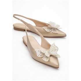 Resim Orıol Altın Cilt Kelebek Taşlı Sivri Burun Arkası Açık Kadın Babet Ayakkabı Altın 