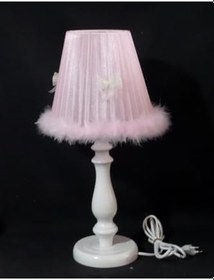 Resim TEKAY AYDINLATMA Pembe Peluş Tüylü Fiyonklu Çocuk Odası Yatak Odası Abajur pembe 