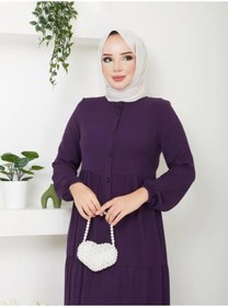 Resim exxitcollection Kadın Ayrobin Şık ve Rahat Kesim Kumaş Boydan Tesettür Elbise 