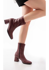 Resim Msk-033 Bordo Topuklu Fermuarlı Kadın Bot Bordo 
