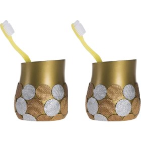 Resim 2 Adet Diş Fırçalık Altın Puanlı Poliresin 9x9x10cm Banyo Seti Çok Renkli 