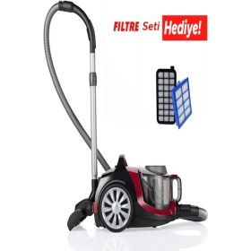 Resim Arnica Tesla Kırmızı Sessiz,Turbo Fırçalı, Toz Torbasız Elektrikli Süpürge 