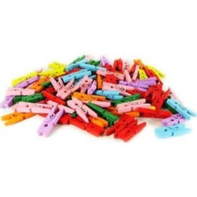Resim KZN Küçük Renkli Mandal 100 Lüpaket Mini Ahşap Mandal 2,5 Cm 