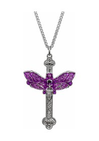 Resim Mor Butterfly Kuru Kafa Detaylı Gotik Kolye Unisex Metal Zincir Çok renkli 