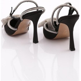 Resim Dgn 6712 Kadin Taş Kurdela Desenli Abiye Topuklu Ayakkabi 6712-424-R1671 Siyah 