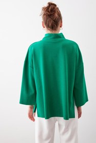 Resim Vitrin Düşük Kol Yakalı Yanlar Yırtmaçlı Örme Oversize Bluz 