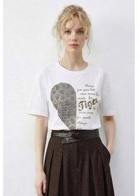 Resim Shade Kadın Leopar Kalp Taş İşlemeli Bisiklet Yaka Regular Fit T-shirt 2210 60283976 - Beyaz 