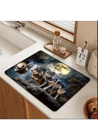 Resim 55 Cm X 45 Cm Kurt Ve Ay Işığı Tasarımı Tezgah Üstü Bulaşık Kurutma Matı Bulaşıklık Kurutma Örtüsü Çok Renkli 