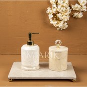 Resim MIARIK DESIGN & DEKORASYON DEKORATİF BEJ MERMER AKSESUAR DETAYLI 3 LU BANYO SETİ TAKIMI 