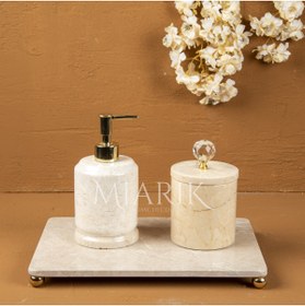 Resim MIARIK DESIGN & DEKORASYON DEKORATİF BEJ MERMER AKSESUAR DETAYLI 3 LU BANYO SETİ TAKIMI 