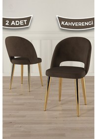 Resim Canisa Pane Serisi 2 Adet Kahverengi Mutfak Sandalyesi Babyface Kumaş Gold Kaplama Ayak Kahve Sandalye Ayaklar Gold 