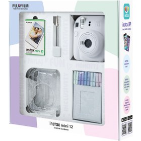 Resim Fujifilm Instax Mini 12 Fotoğraf Makinesi + 10'lu Film Simli Pleksi Kılıf Beyaz 