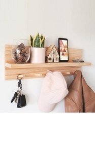 Resim MrtAhşap Dekoratif Ahşap Askılık Duvar Rafı 60 cm 