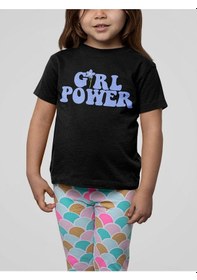 Resim Sevbano Unisex Girl Power Yazılı Çocuk Tişört 1-12 Yaş Siyah 