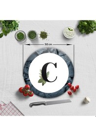 Resim Decorita Cam Kesme Tahtası - Cam Kesme Tablası - Harfli Tasarım C Çap 32 CM 