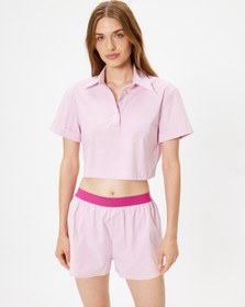 Resim Koton Polo Yaka Crop Pijama Üstü Kısa Kollu Düğmeli Pamuklu Pembe 4slk50076mw Açık Pembe 