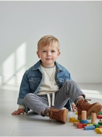 Resim Zekids Erkek Çocuk Çizgili İnce Keten Pantolon-16809 Lacivert 