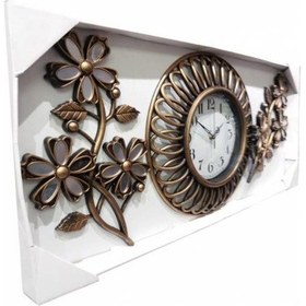 Resim Ferforje Görünüm Üç 3 Parça Aynalı Çiçek Oymalı Duvar Saati Çok Renkli 