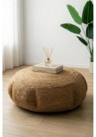 Resim Digithome Dekoratif Büyük Yuvarlak Naturel Yassı Hasır Jüt Puf 60x20 -12083 Kahverengi 