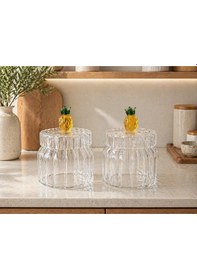 Resim 2'li Borosilikat Cam Optik Kapaklı Meyve Serisi Kavanoz Seti 200 Ml Ananas Şeffaf 