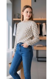 Resim Minimoda Kids Kız Çocuk %100 Polyester Damalı İnce Triko Kazak 