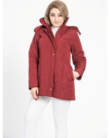 Resim Vetre Kadın Kapitone Mont (75 Cm) Bordo Büyük Beden 1014 Çok Renkli 