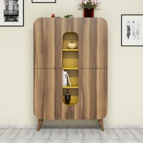 Resim MİNE ÇOK AMAÇLI DOLAP - KİTAPLIK - CEVİZ \u002F SARI 