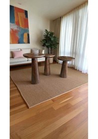 Resim Ceviz Renk Ahşap Mantar Sehpa Seti 3 Lü Modern Yan Sehpa Takımı Ceviz 