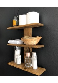 Resim O&Awood Doğal Ahşap Dekoratif Minimal Duvar Rafı,3 Katlı Vintage, Retro A 