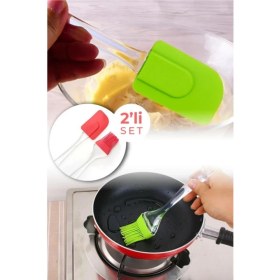 Resim Biterse 2’li Renkli Silikon Fırça ve Spatula Set Akrilik Saplı 