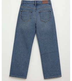 Resim Kadın Yüksek Bel Wide Leg Mavi Jean Pantolon Mavi 